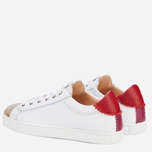 AGL SADE RED White Leather Low Top Tennis Sneaker, Red/Beige,Size 39.5/9.5, NWOB - Picture 3 of 16
